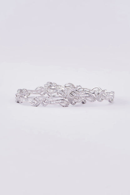 White Finish Zircon Bangles (Set of 2)