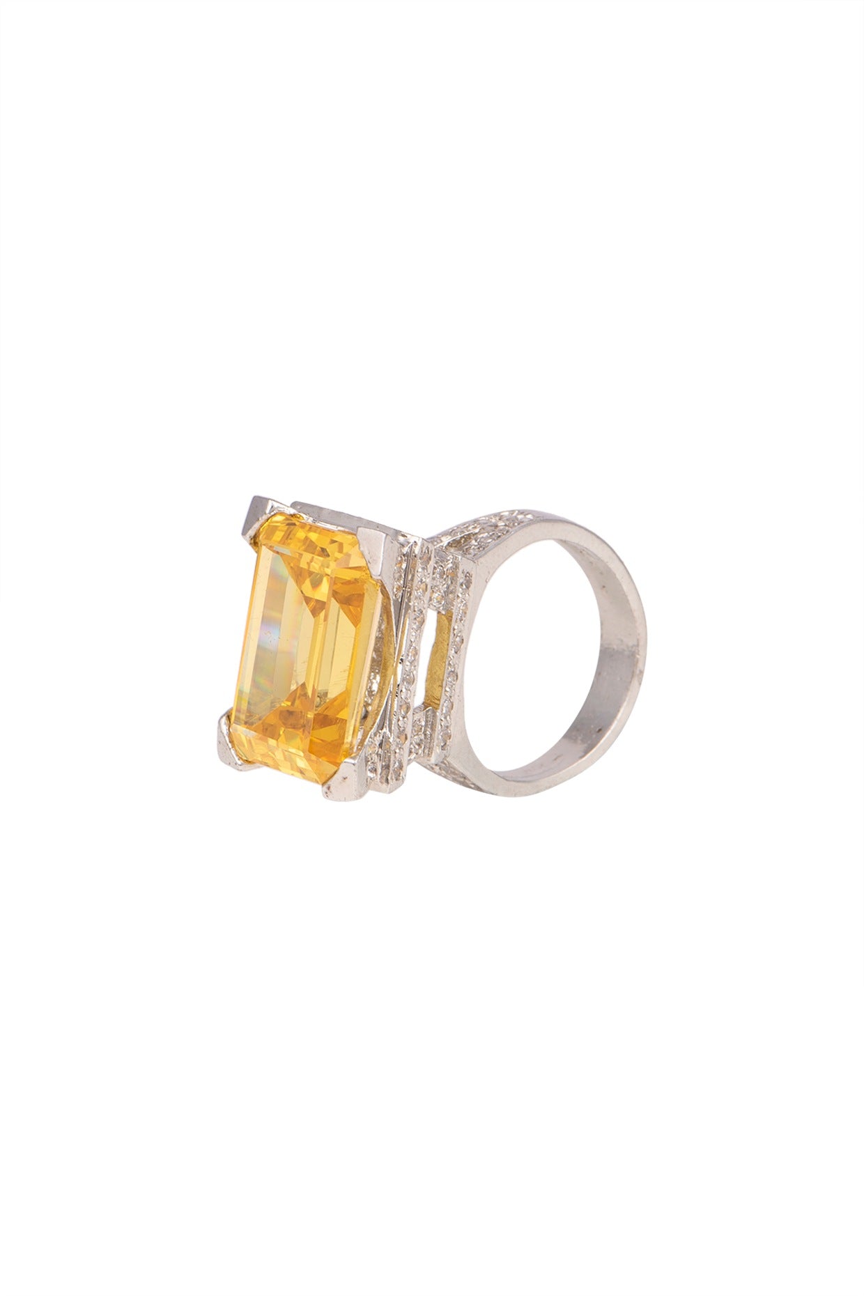 White Finish Yellow Stone Ring