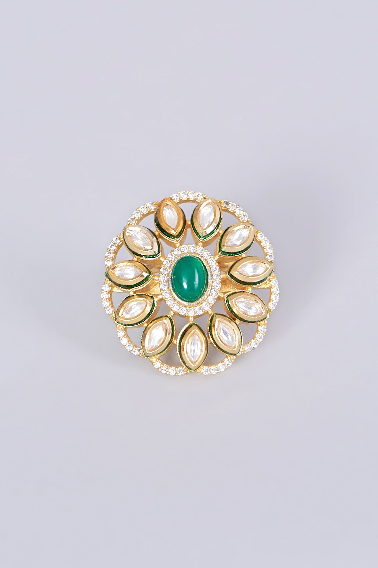 Gold Finish Kundan Polki Ring