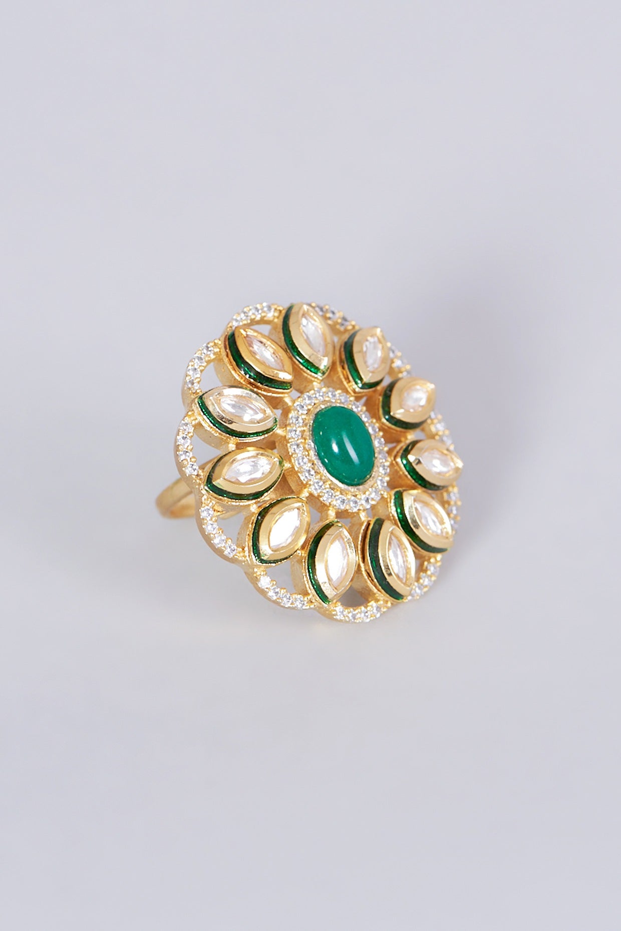 Gold Finish Kundan Polki Ring