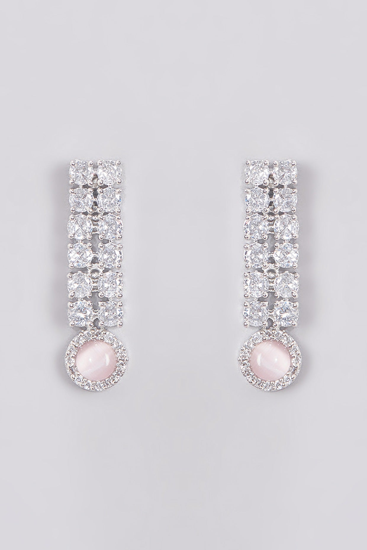 White Finish Zircon & Pink Stone Necklace Set
