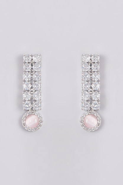 White Finish Zircon & Pink Stone Necklace Set