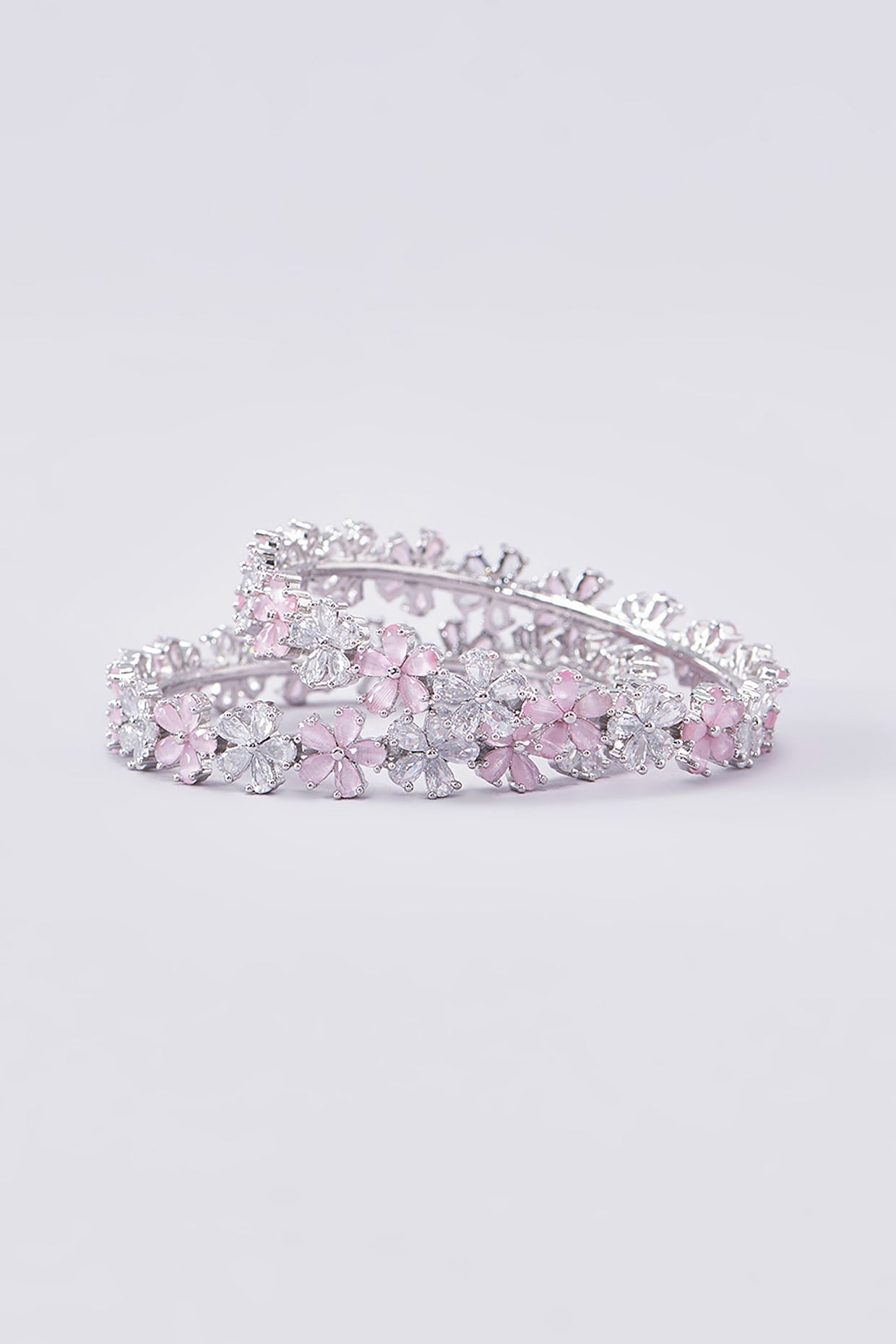 White Finish Zircon Bangles (Set of 2)