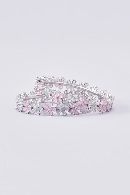 White Finish Zircon Bangles (Set of 2)