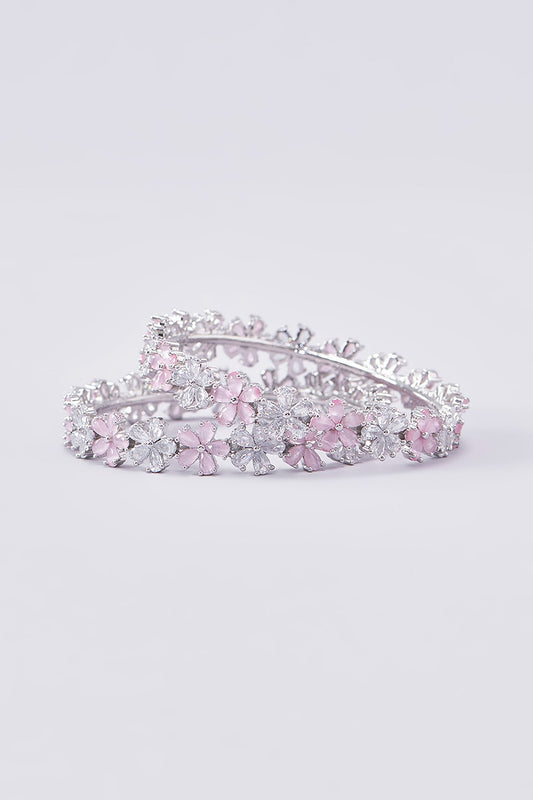 White Finish Zircon Bangles (Set of 2)