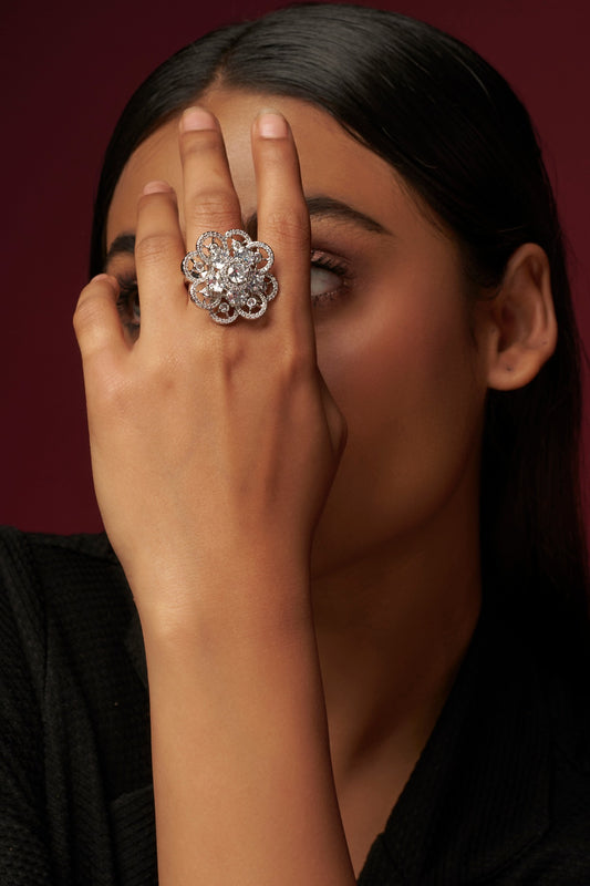 White Finish Zircon Ring