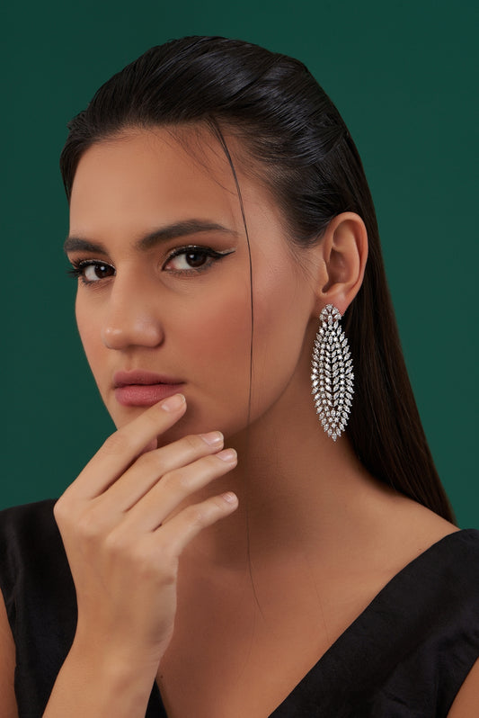 White Finish Zircon Dangler Earrings