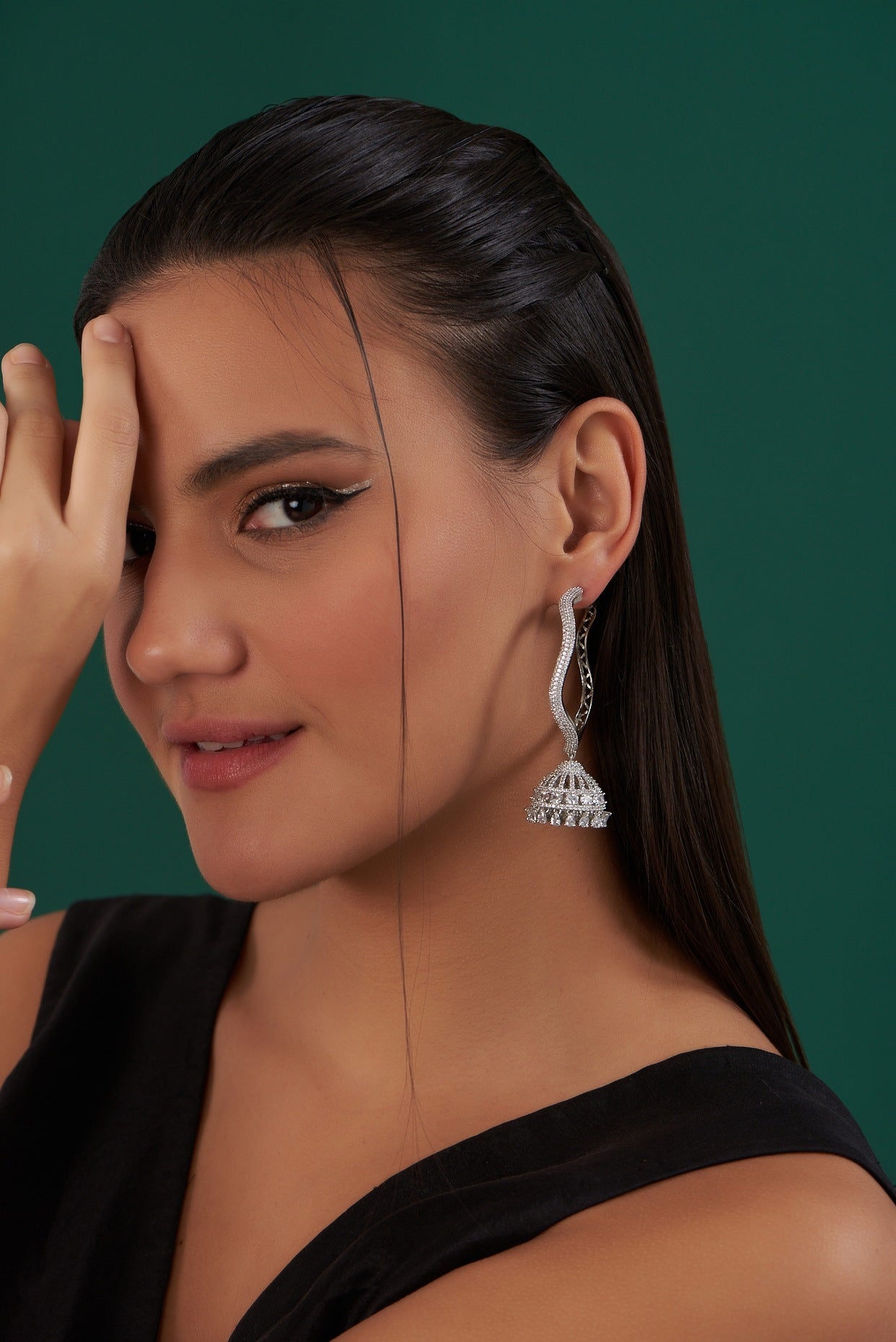 White Finish Zircon Hoop Earrings