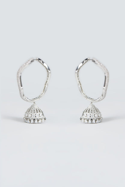 White Finish Zircon Hoop Earrings