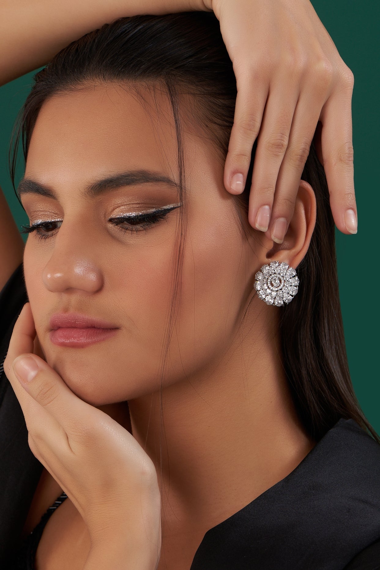 White Finish Zircon Stud Earrings