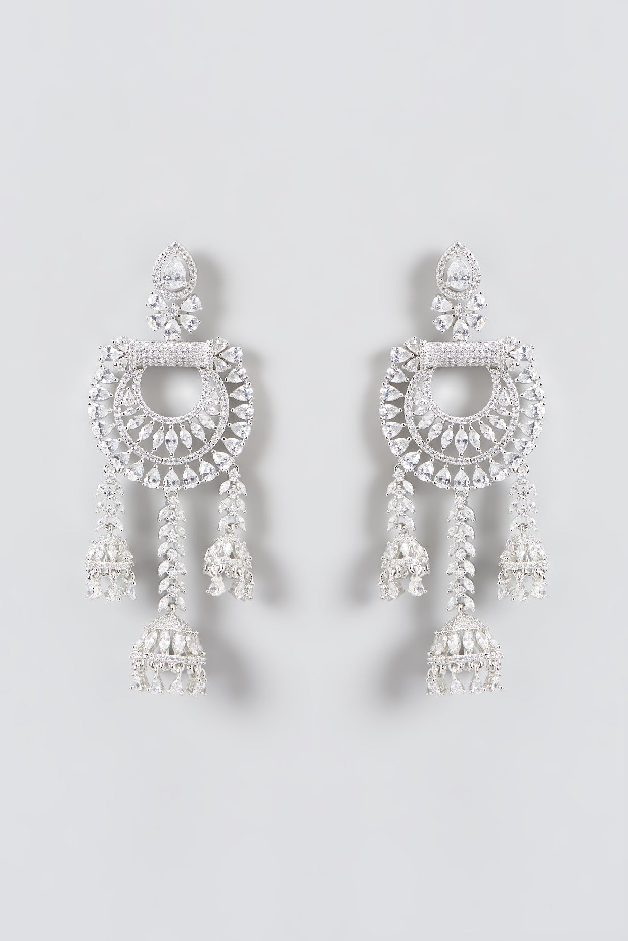 White Finish Zircon Chandbali Earrings