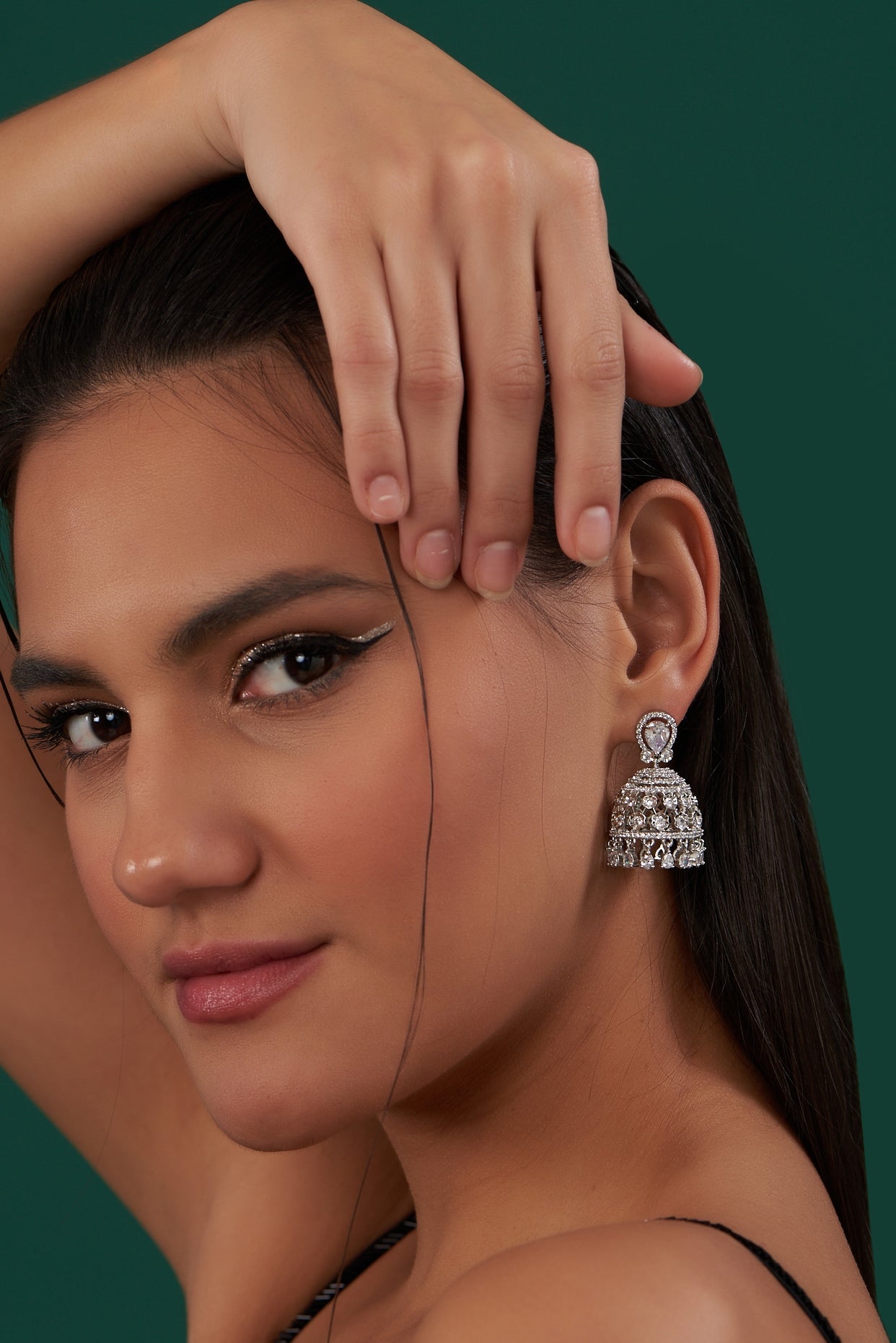 White Finish Zircon Jhumka Earrings