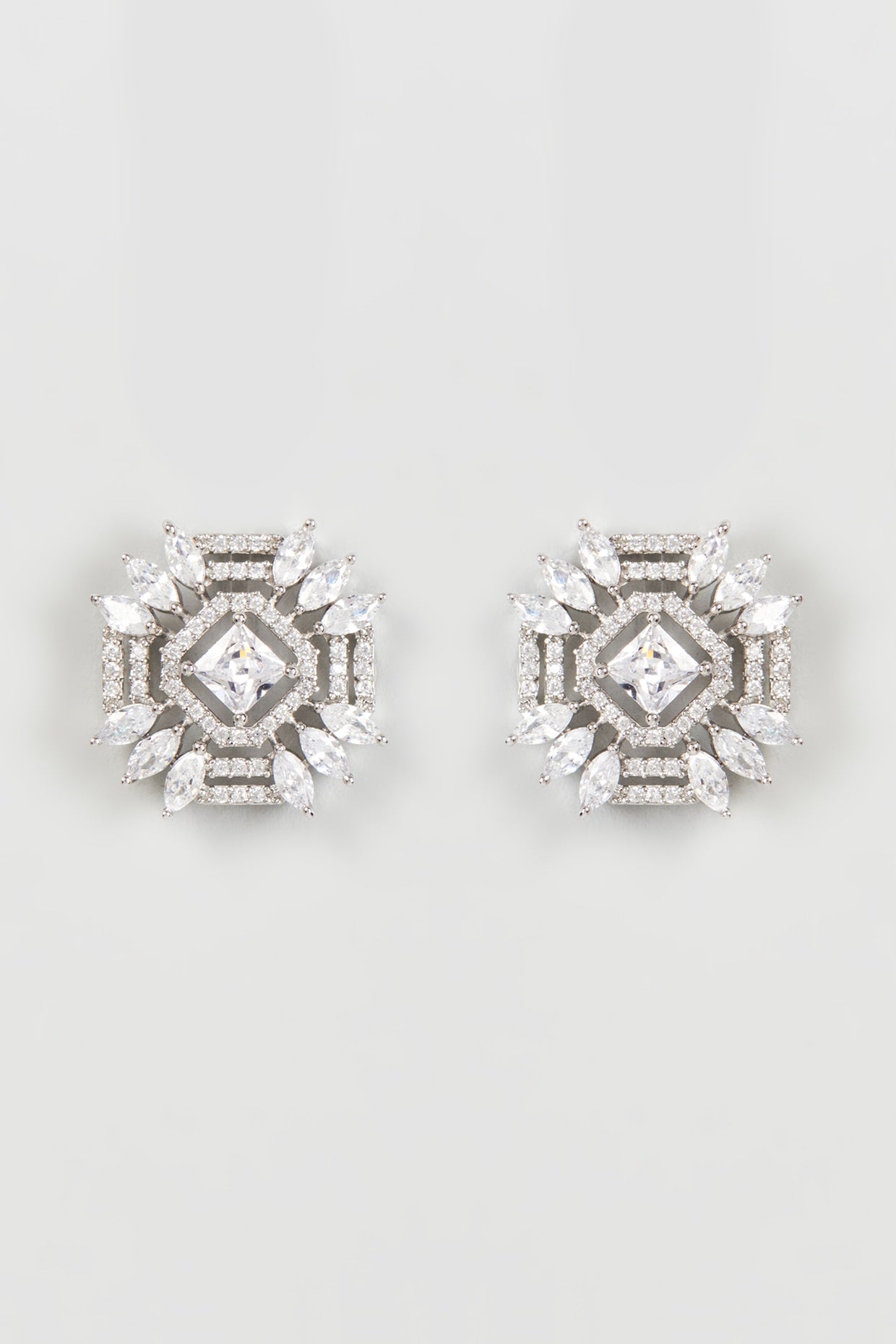 White Finish Zircon Stud Earrings