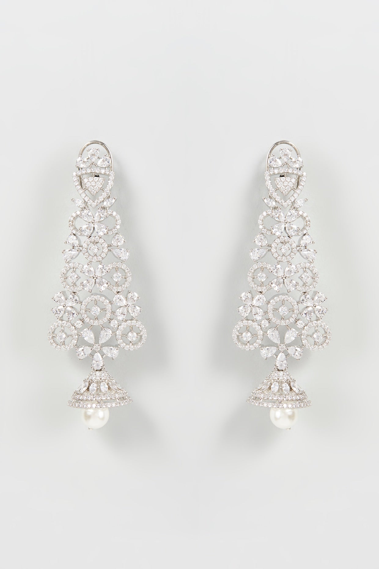 White Finish Zircon & Pearl Dangler Earrings