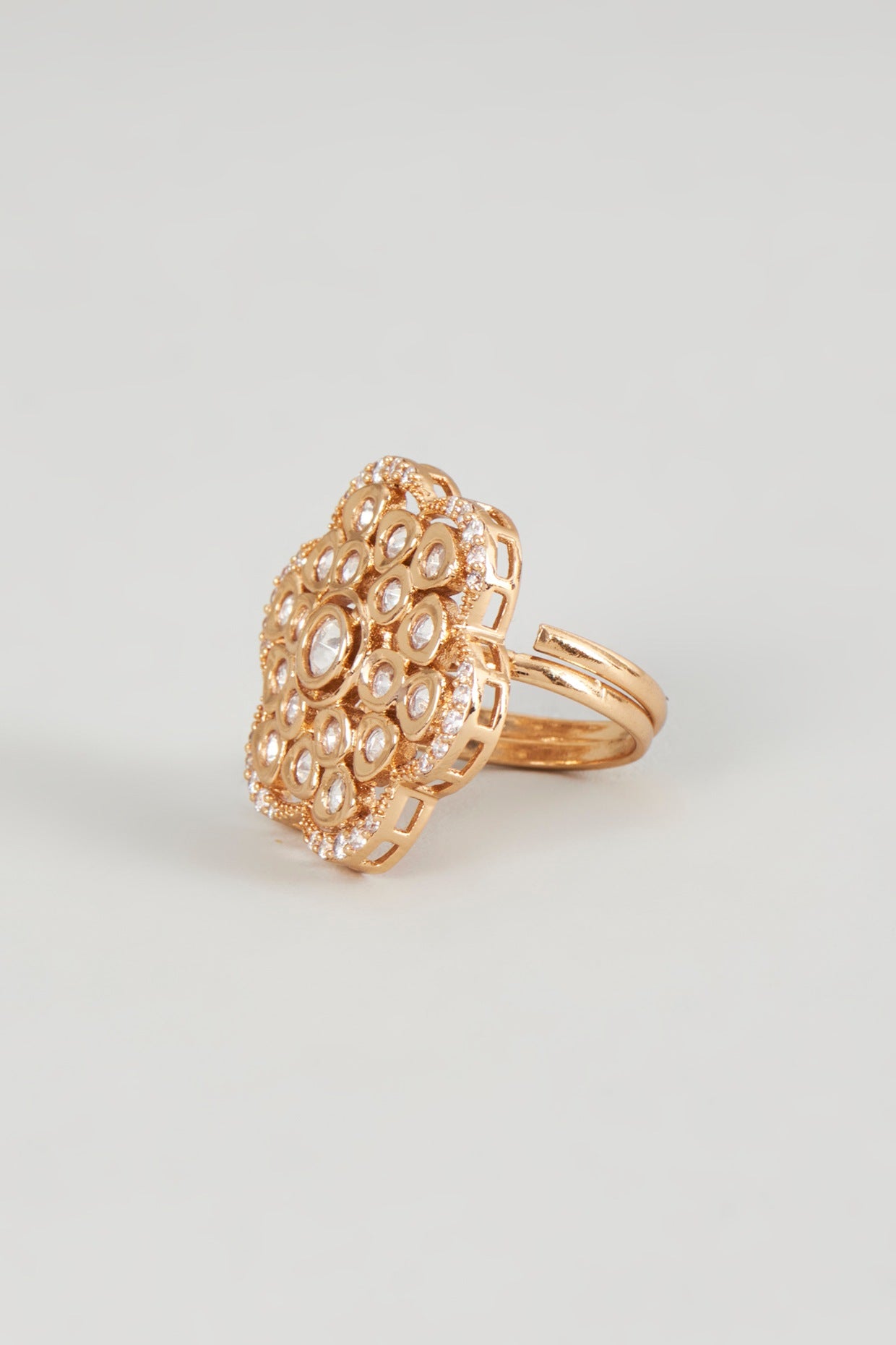 Rose Gold Finish Zircon & Kundan Polki Ring