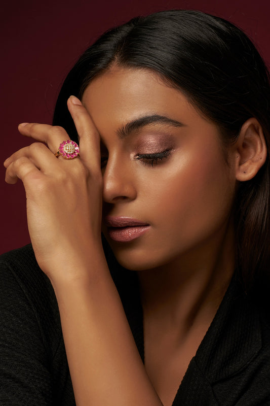 Rose Gold Finish Pink Zircon Ring
