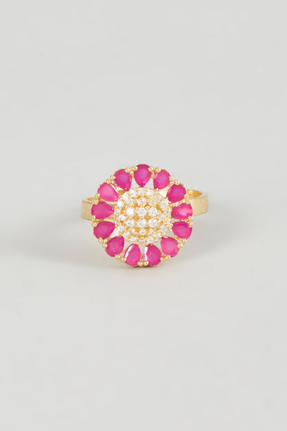 Rose Gold Finish Pink Zircon Ring