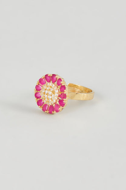 Rose Gold Finish Pink Zircon Ring