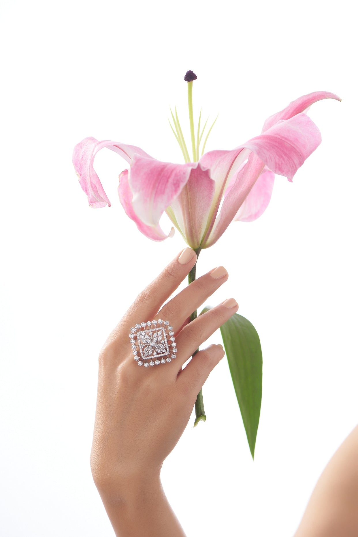 White Finish Faux Diamond Ring