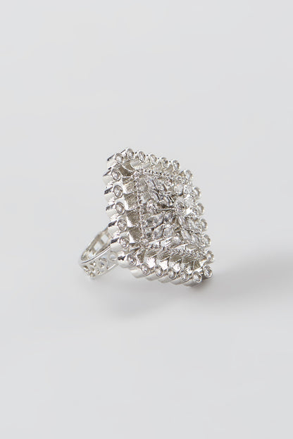 White Finish Faux Diamond Ring
