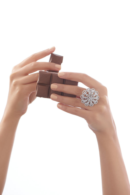 White Finish Faux Diamond Ring