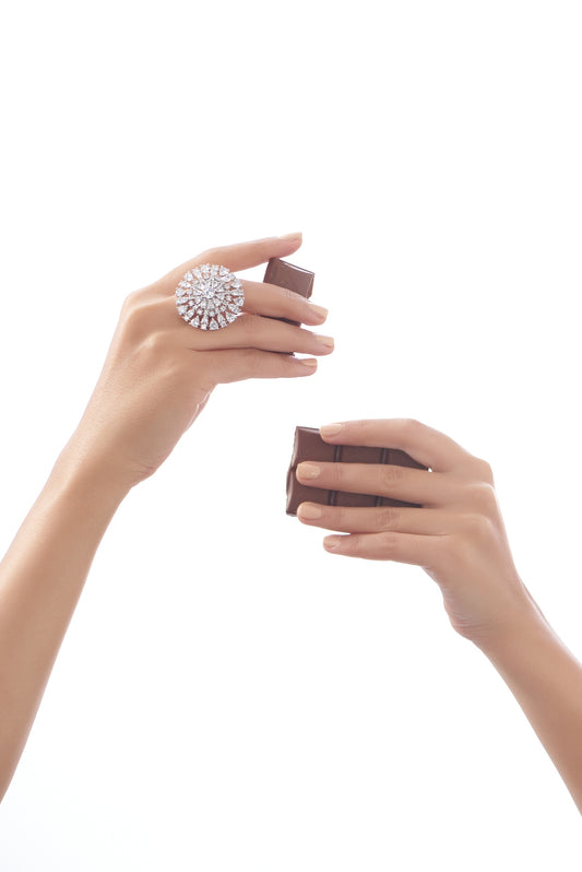 White Finish Faux Diamond Ring