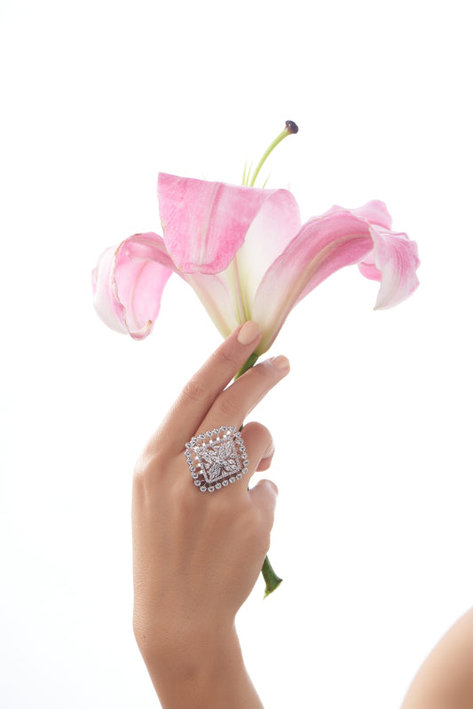 White Finish Faux Diamond Ring