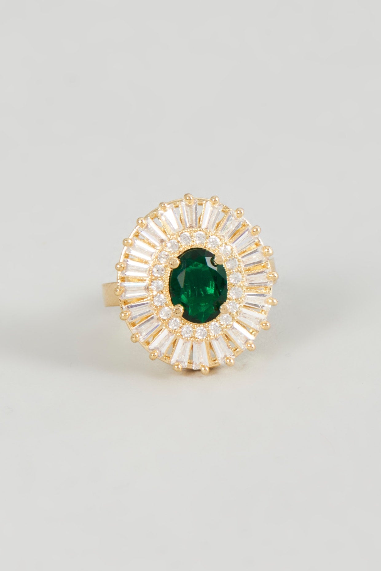 Rose Gold Finish Zircon & Green Stone Ring