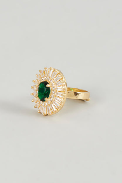 Rose Gold Finish Zircon & Green Stone Ring