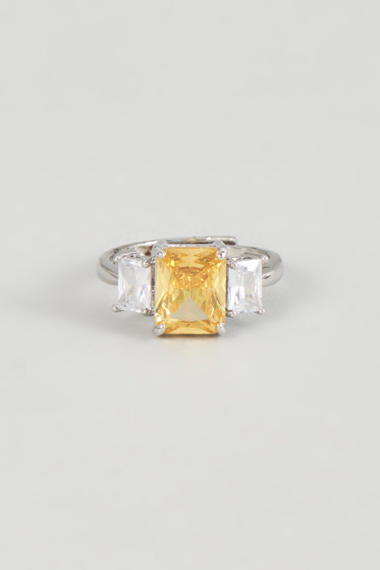 White Finish Zircon & Yellow Stone Ring