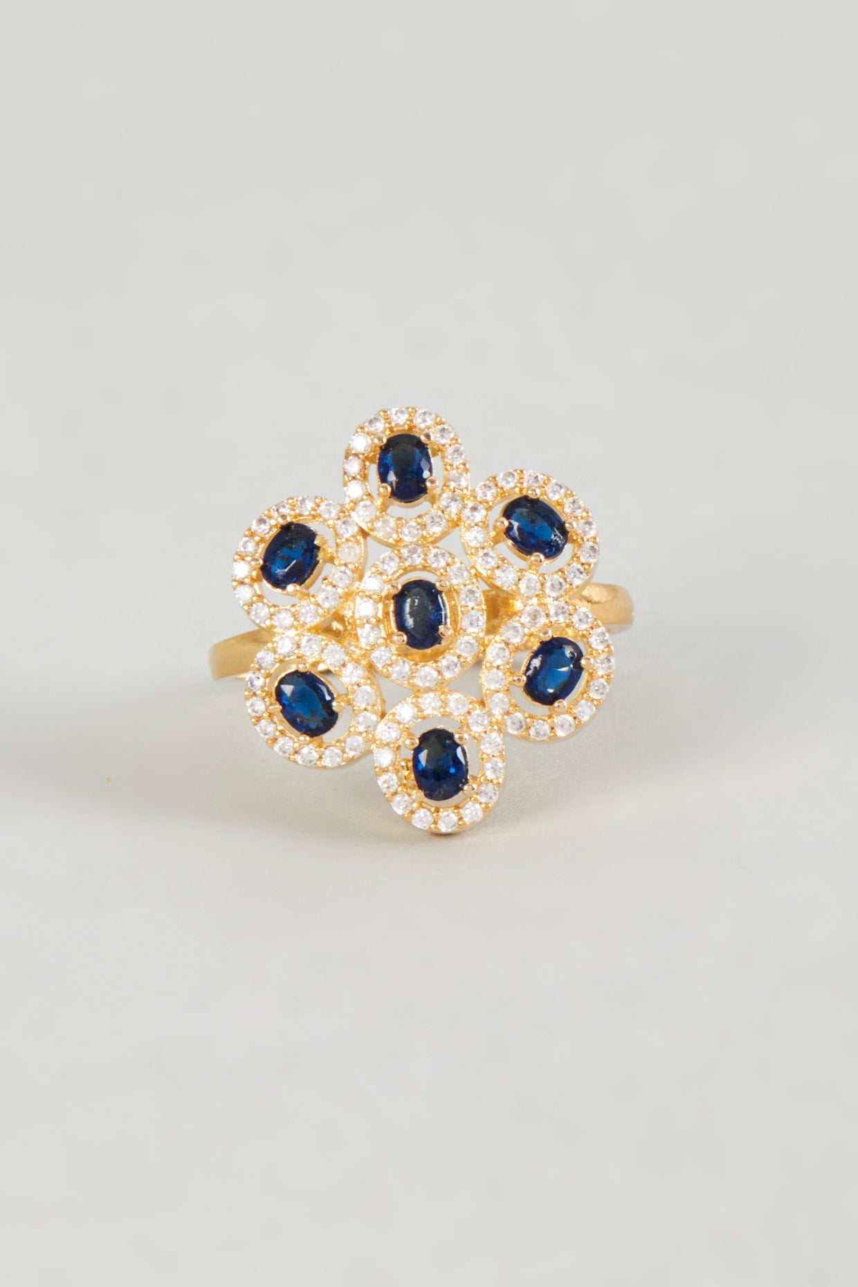 Gold Finish Zircon & Blue Stone Ring