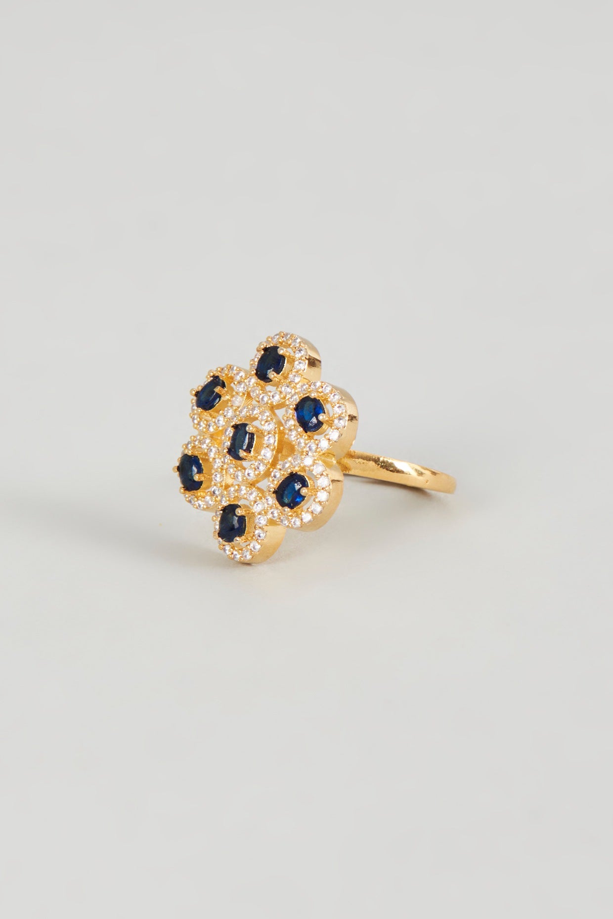 Gold Finish Zircon & Blue Stone Ring