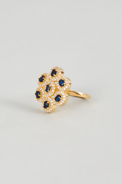 Gold Finish Zircon & Blue Stone Ring