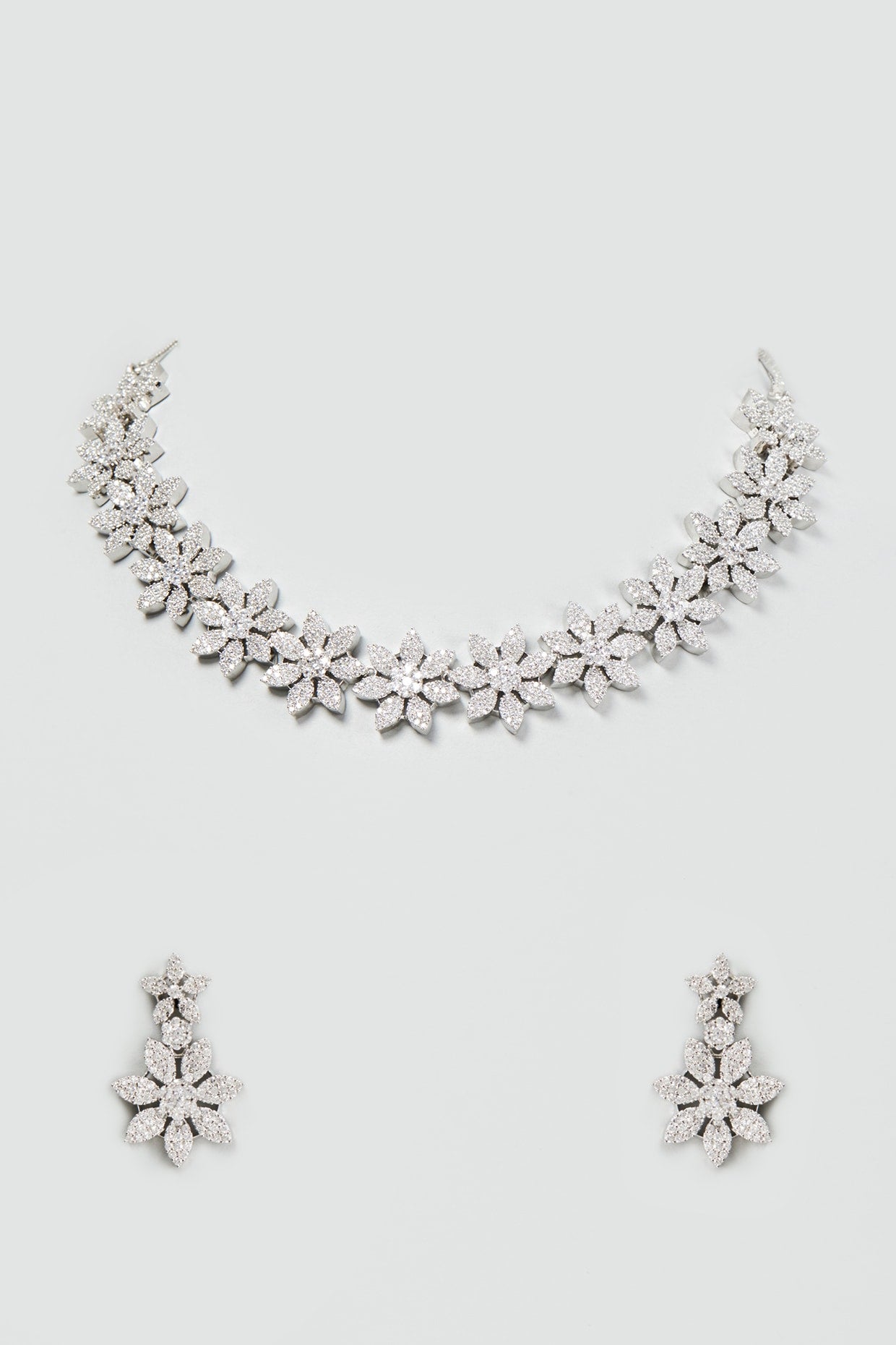 White Finish Faux Diamond Necklace Set