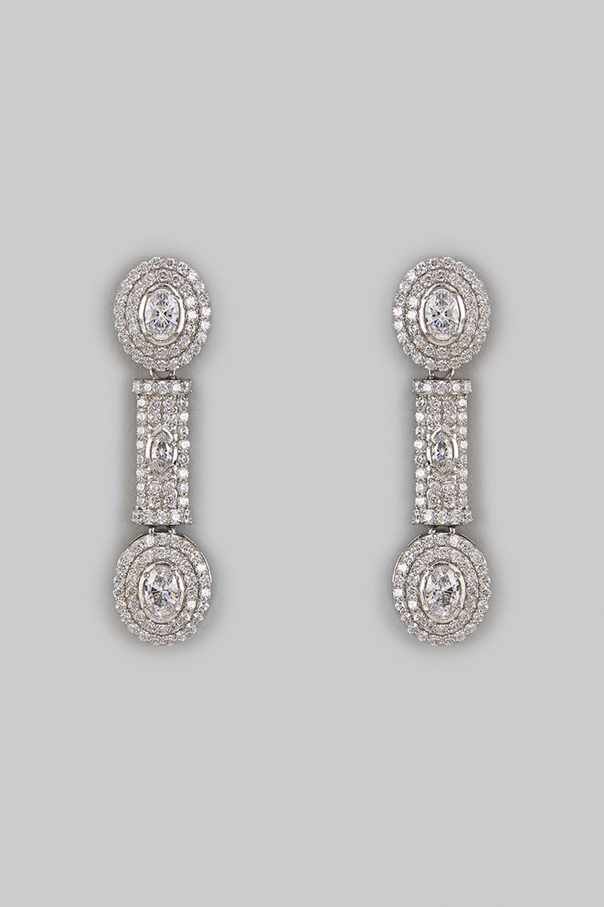 White Rhodium Finish Zircon Dangler Earrings In Sterling Silver