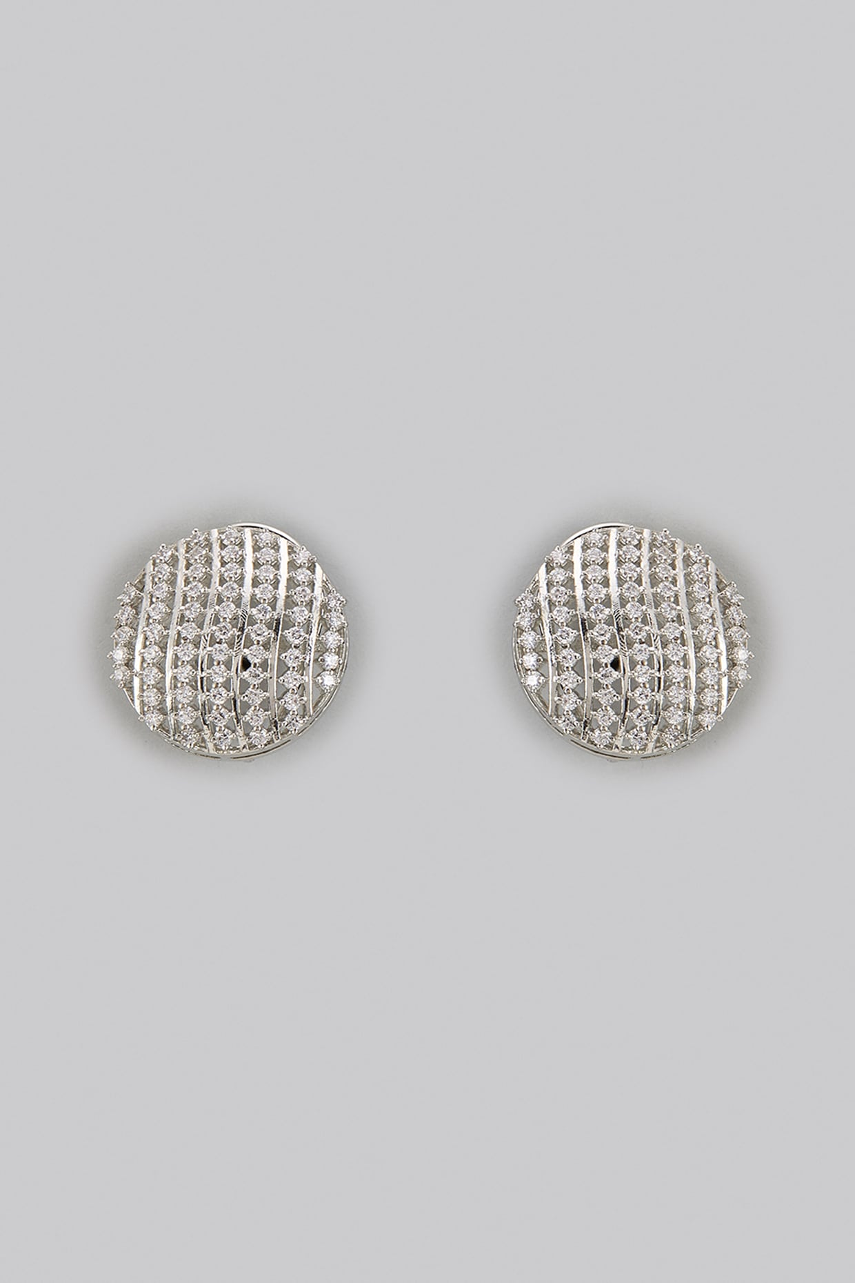 White Rhodium Finish Zircon Stud Earrings In Sterling Silver