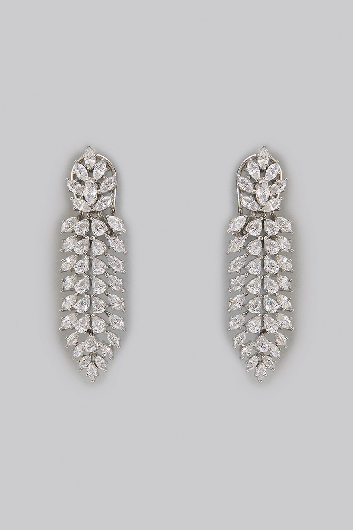 White Rhodium Finish Zircon Dangler Earrings In Sterling Silver