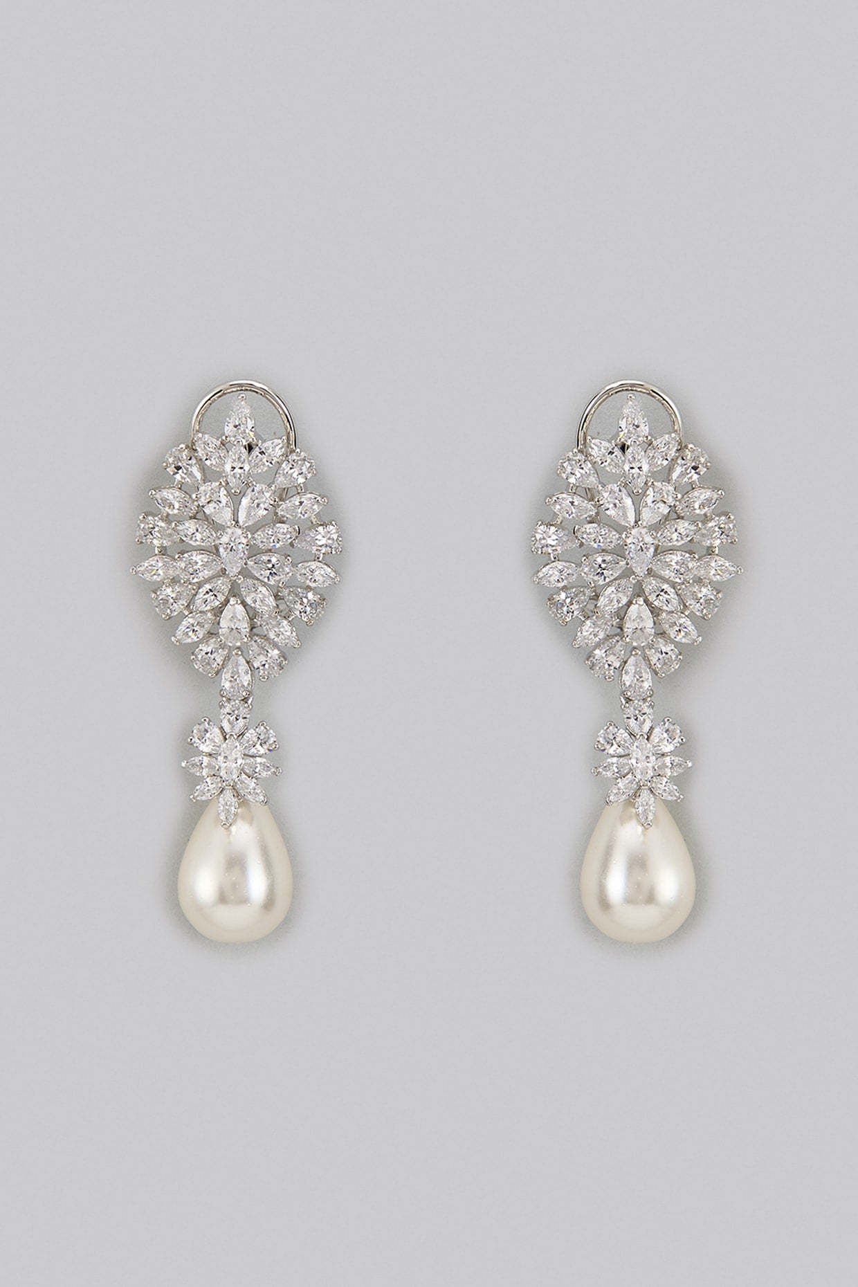 White Rhodium Finish Zirconia Dangler Earrings In Sterling Silver