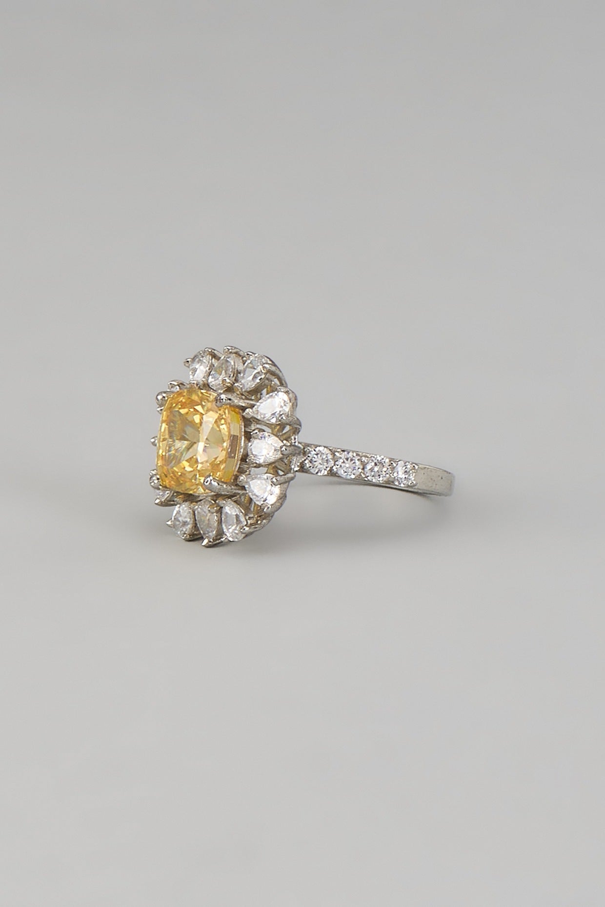 White Rhodium Finish Yellow Sapphire Stone Ring In Sterling Silver