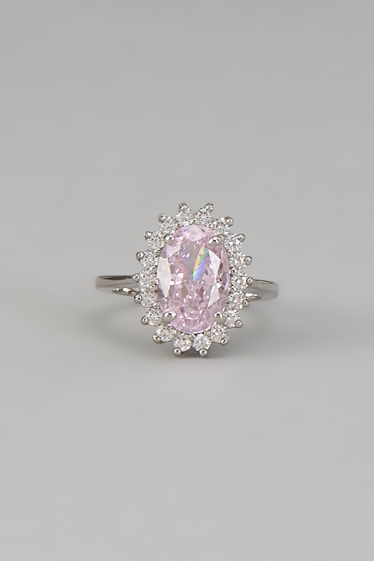 White Rhodium Finish Pink Sapphire Stone Ring In Sterling Silver