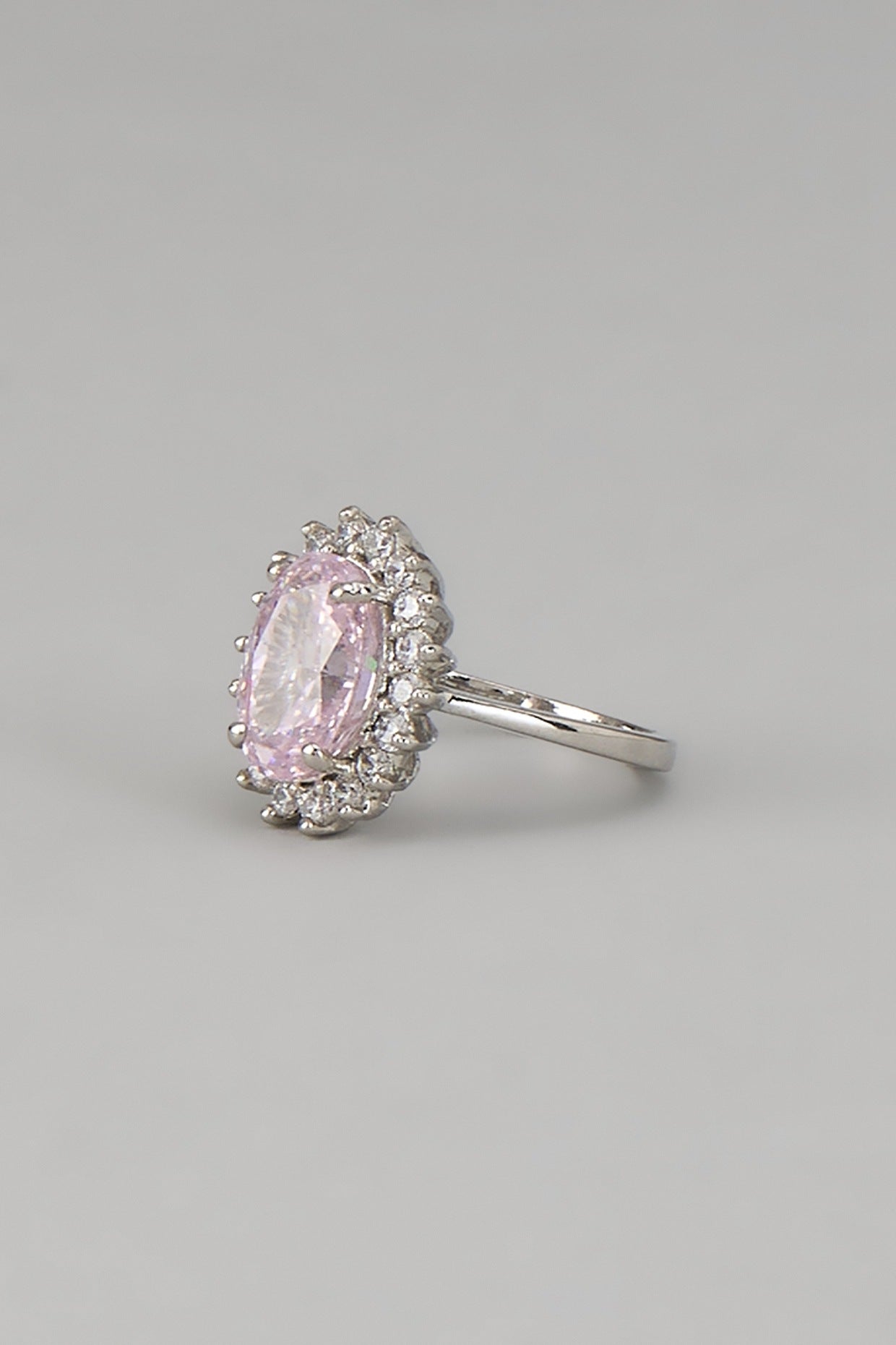 White Rhodium Finish Pink Sapphire Stone Ring In Sterling Silver