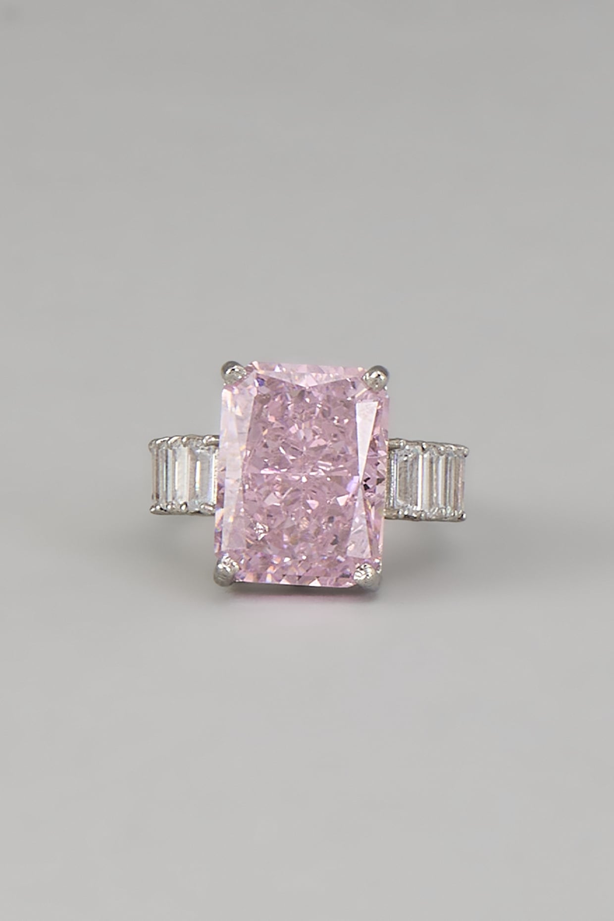 White Rhodium Finish Pink Sapphire Stone Ring In Sterling Silver