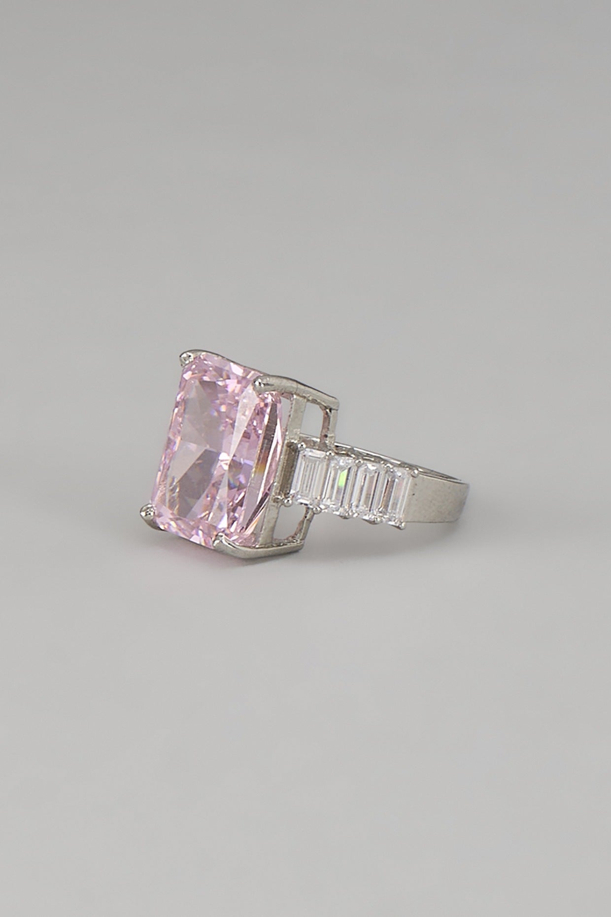 White Rhodium Finish Pink Sapphire Stone Ring In Sterling Silver