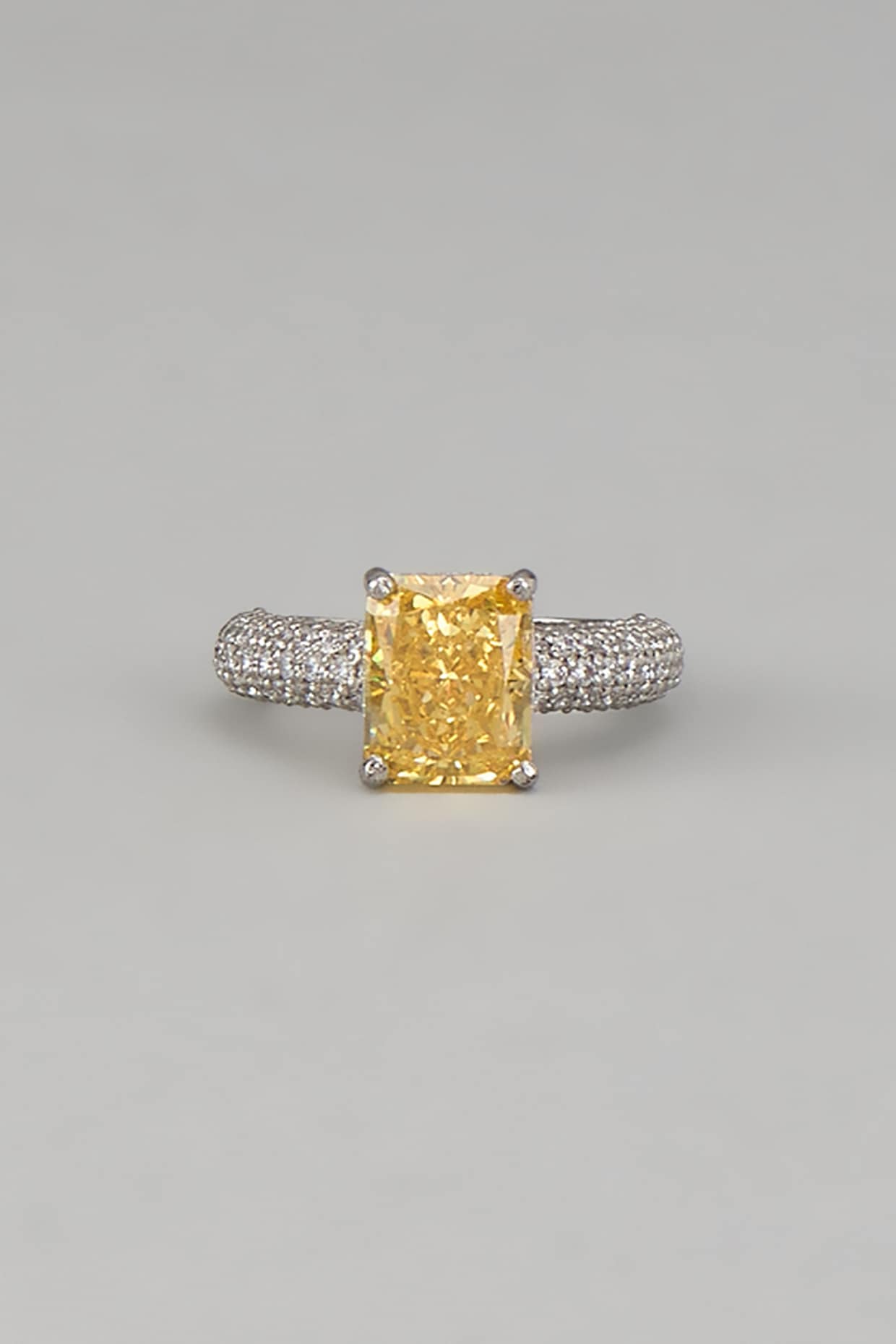 White Rhodium Finish Yellow Sapphire Stone Ring In Sterling Silver