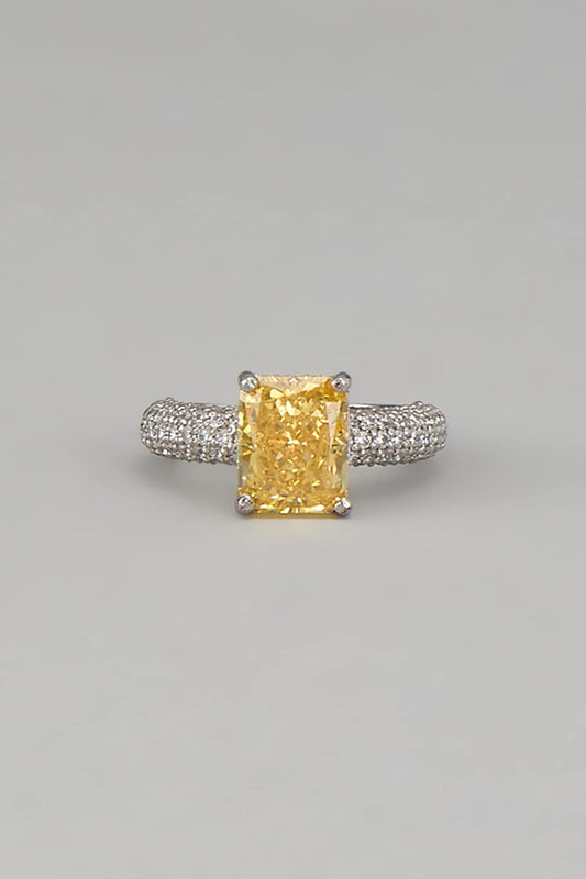 White Rhodium Finish Yellow Sapphire Stone Ring In Sterling Silver