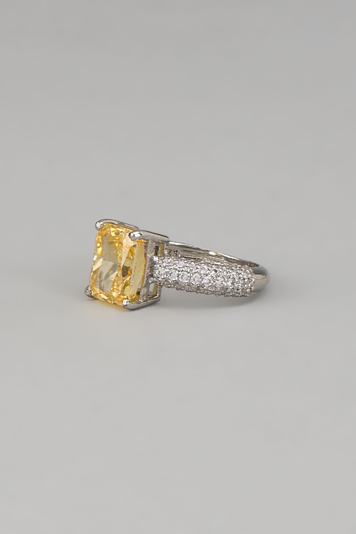 White Rhodium Finish Yellow Sapphire Stone Ring In Sterling Silver