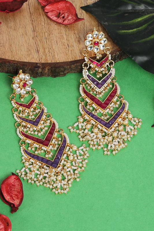 Gold Plated Kundan Polki Chandbaali Earrings