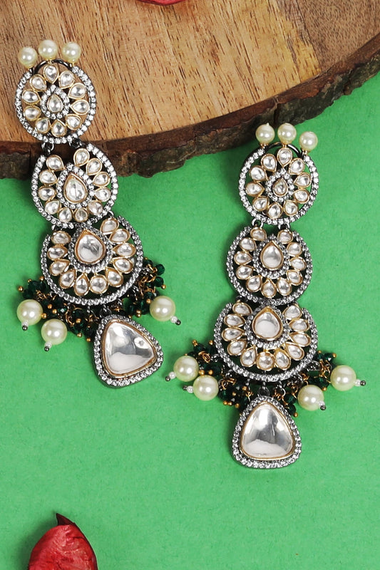 White Plated Kundan Polki Dangler Earrings