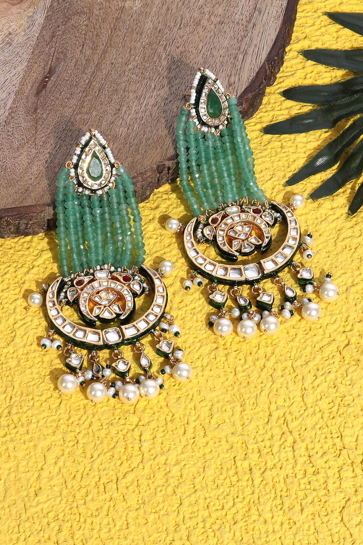 Gold Plated Kundan Polki Chandbaali Earrings