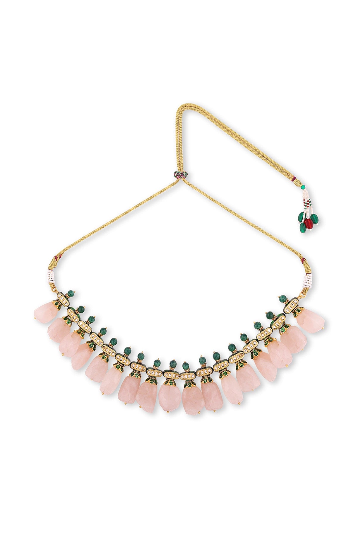 Gold Plated Pink Kundan Polki & Pearl Necklace In Sterling Silver